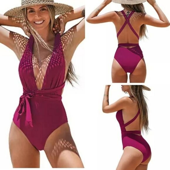 NWT CUPSHE Deep V Neck One Piece Swimsuit Size Medium - Picture 2 of 12